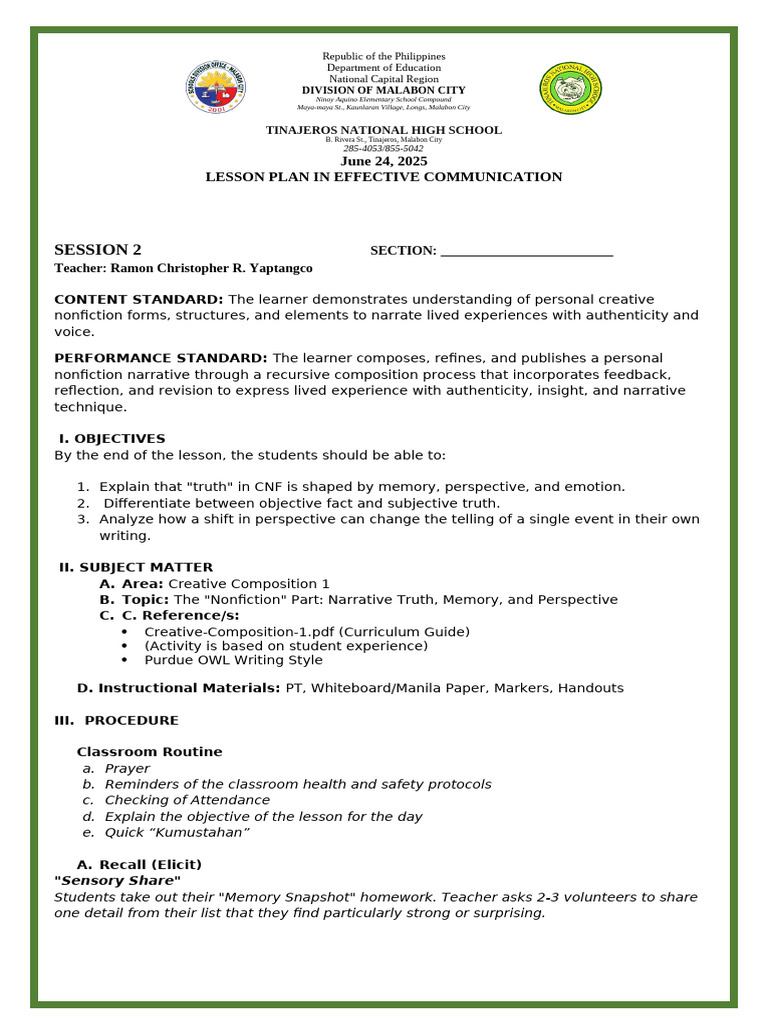 Effective Communication Lesson Plan | PDF | Truth | Cognition