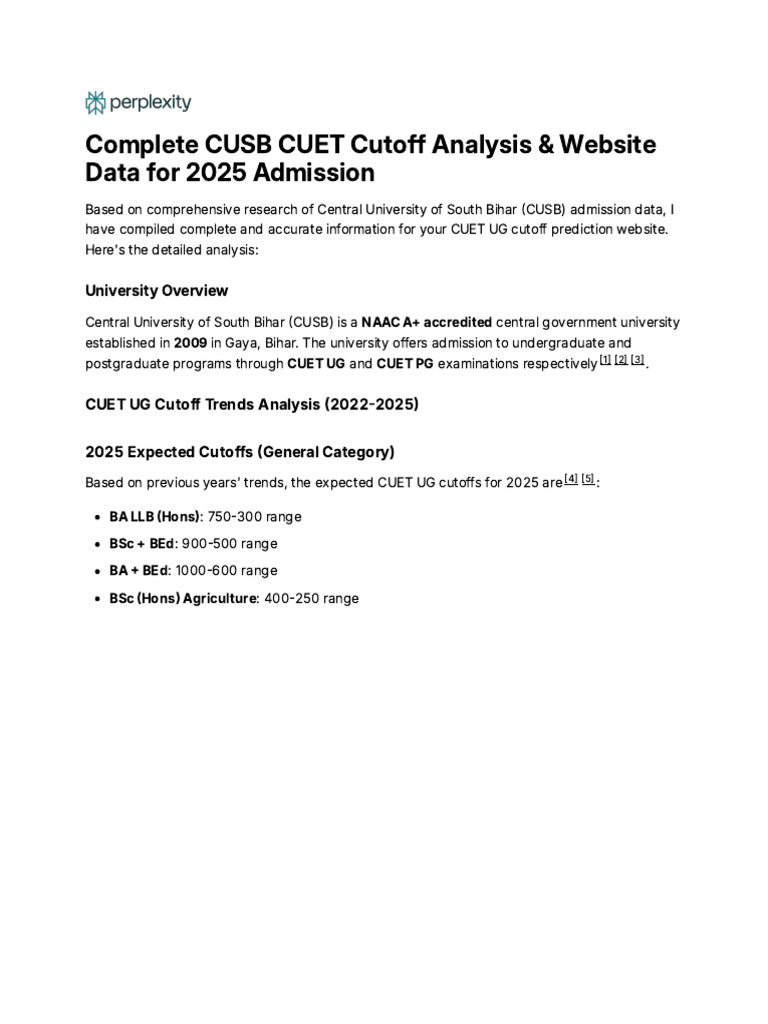 CUSB CUET UG Cutoff Predictions 2025 | PDF | Bachelor Of Science ...