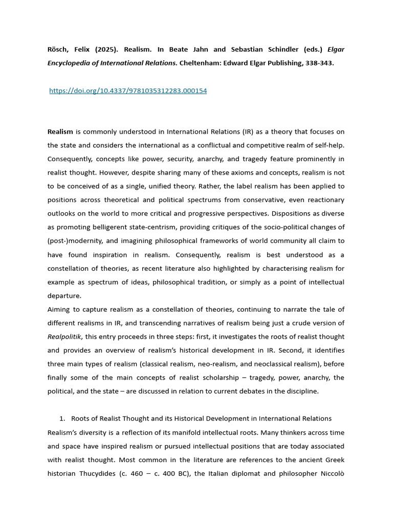 Understanding Realism in International Relations | PDF | Polarity ...