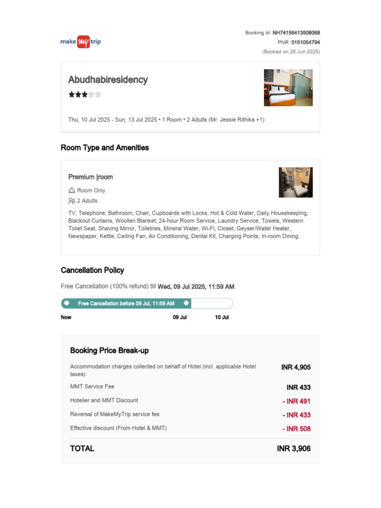 Hotel Booking Details and Policies | PDF