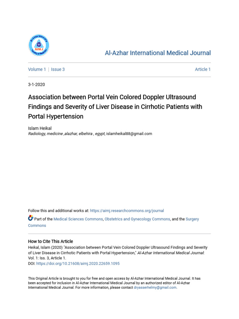Portal Vein Ultrasound in Liver Cirrhosis | PDF | Cirrhosis | Medical ...