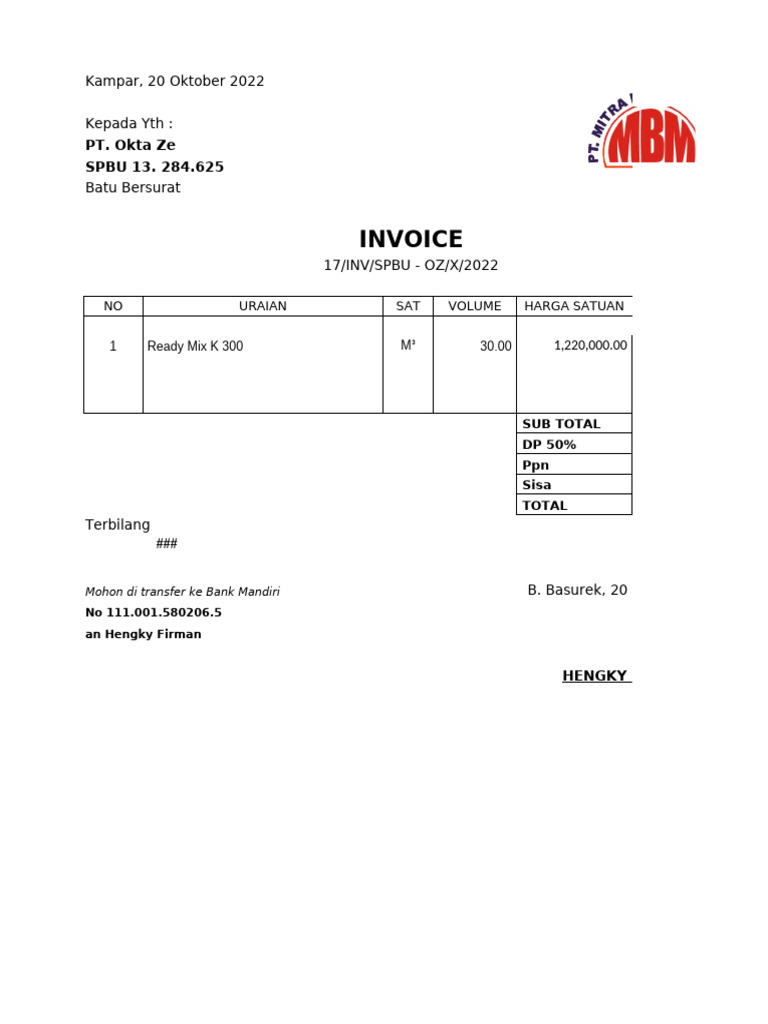 Invoice for Ready Mix K 300 Purchase | PDF