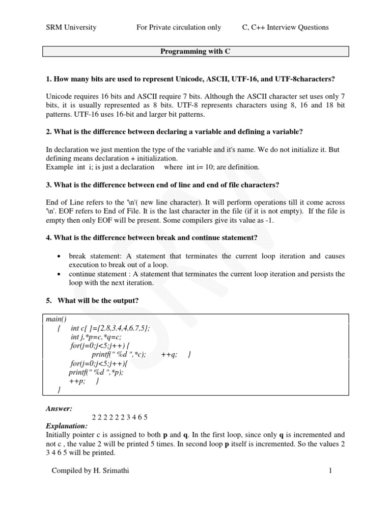 C and C++ Interview Questions Compilation | PDF | C (Programming ...