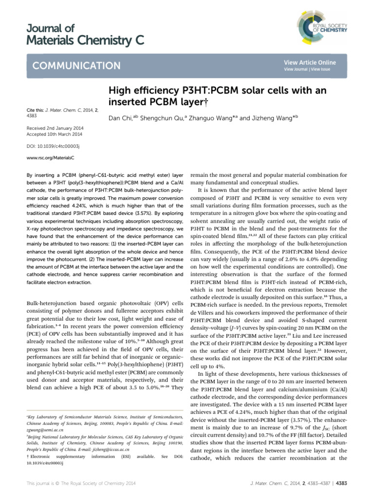 Enhanced P3HT:PCBM Solar Cell Efficiency | PDF | Physical Chemistry ...