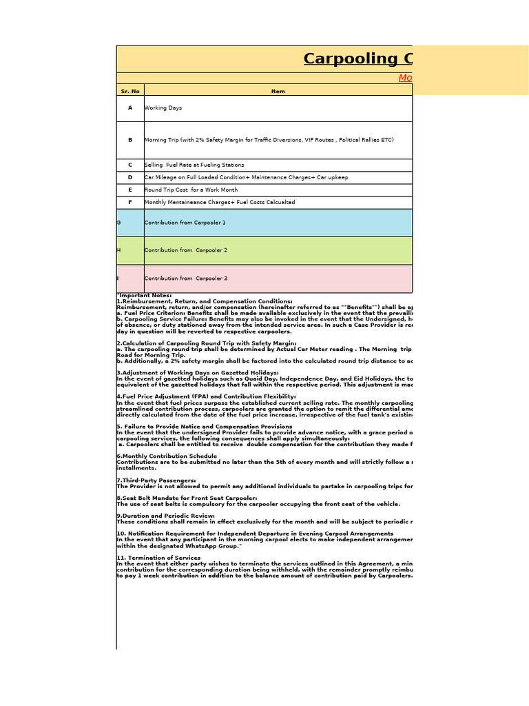 Carpool Contribution Agreement Template | PDF | Transport