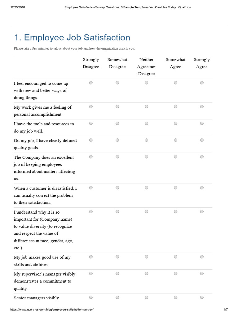 Employee Satisfaction Survey Templates | PDF | Job Satisfaction ...