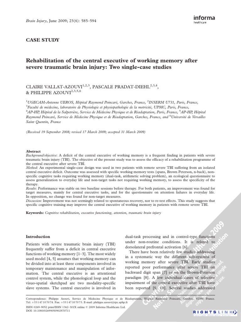 Rehabilitation of Working Memory Post-TBI | PDF | Working Memory ...