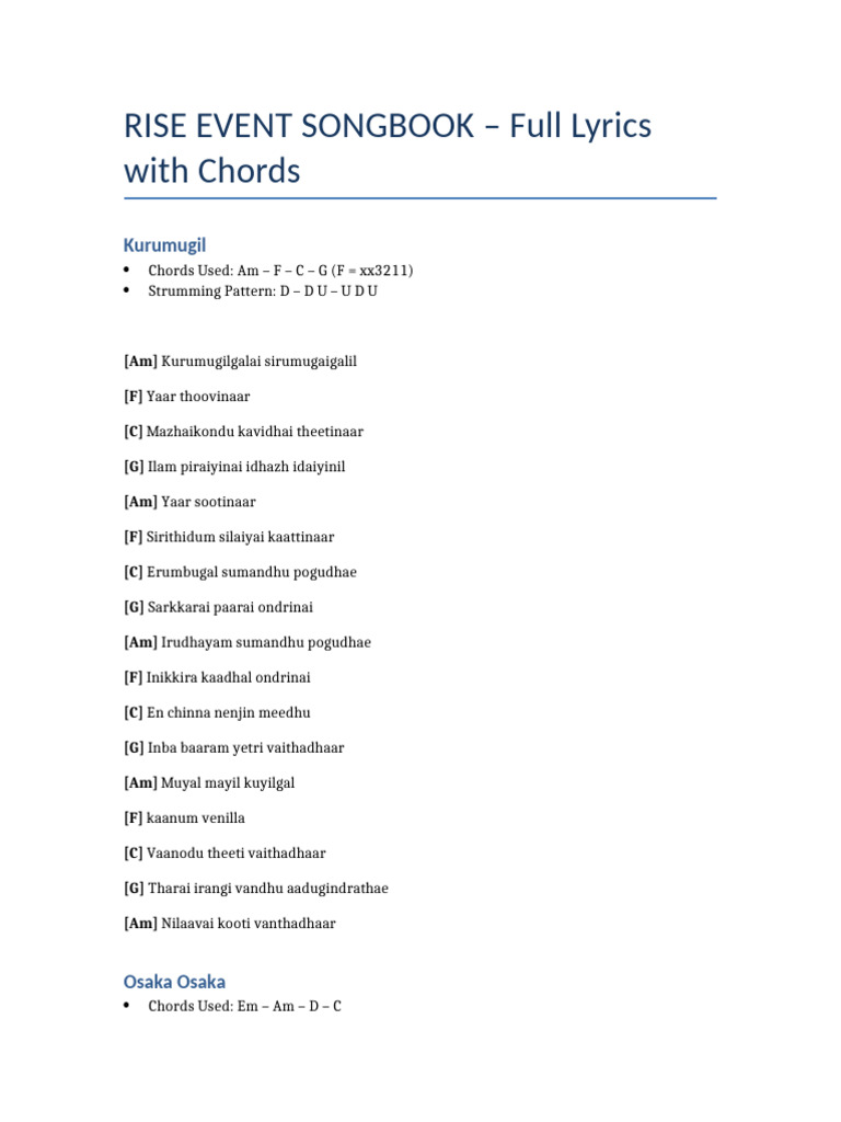 RISE Event Songbook: Lyrics & Chords | PDF