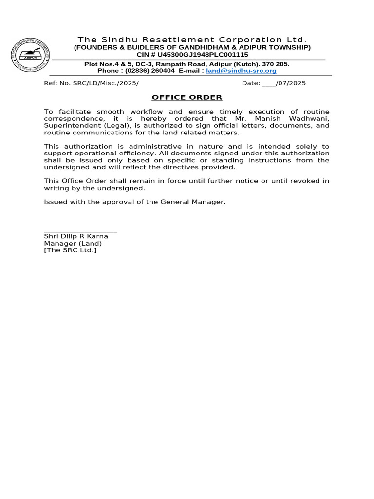 Office Order - Authorization | PDF