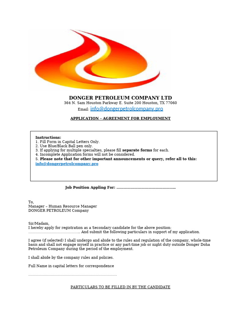 Donger Petroleum Employment Application | PDF