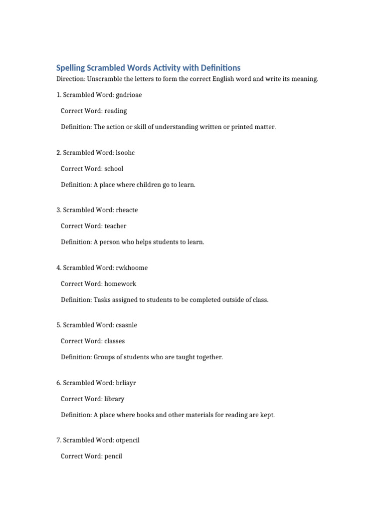 Scrambled Words Learning Activity | PDF | Chess Theory | Chess