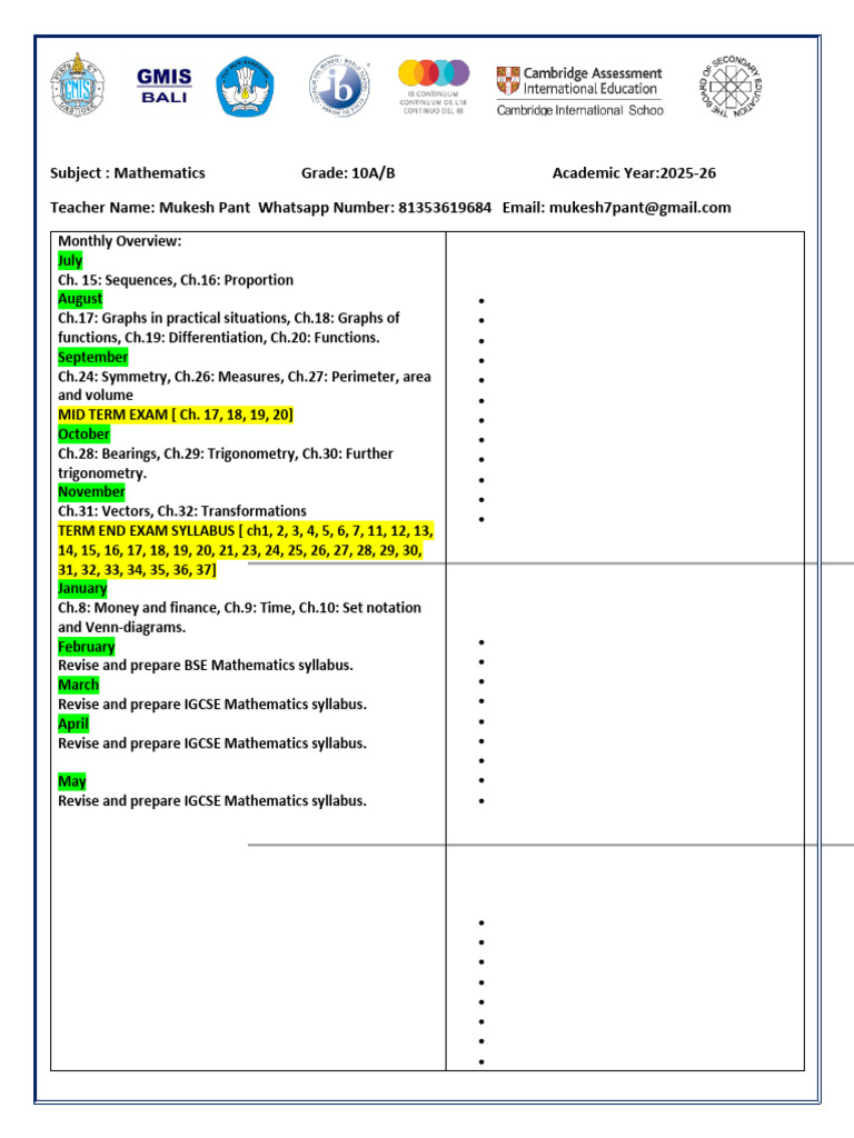 IGCSE Math Revision Overview 2025-26 | PDF | Trigonometric Functions ...