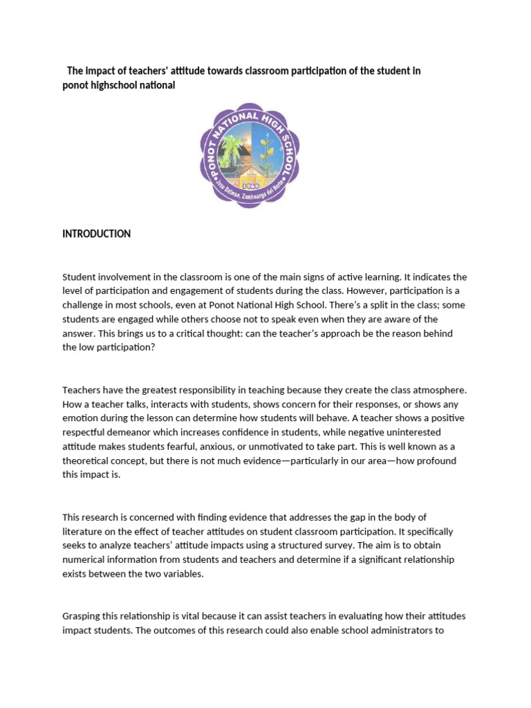 Teacher Attitudes and Student Engagement | PDF