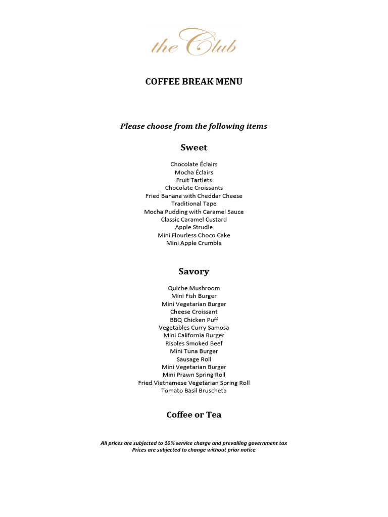 Coffee Break Menu Cl 25 Pdf