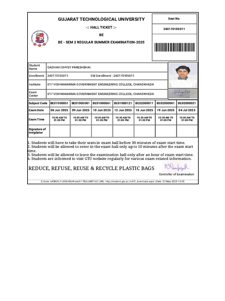 Be Sem2regularsummerexamination 2025 240170105011 | PDF