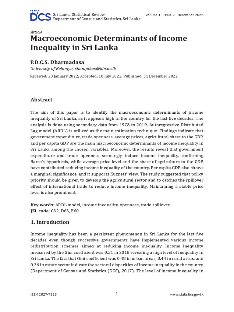 Macroeconomic Factors of Sri Lanka's Inequality | PDF | Cost Of Living ...