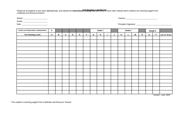 Student Reading Level Record Template | PDF | Career & Growth