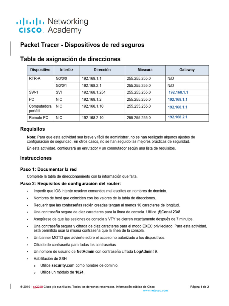 Configuración de Red Segura en Packet Tracer | PDF | Conmutador de red ...