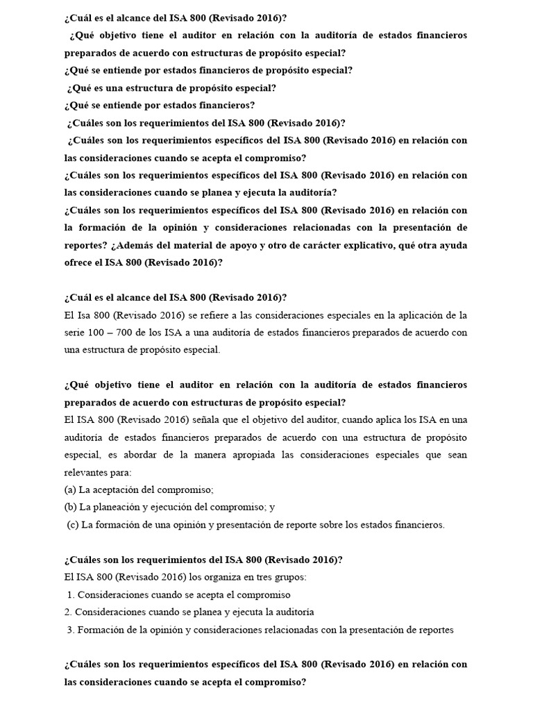 Alcance del ISA 800 (Revisado 2016) | PDF | Auditoría | Contralor
