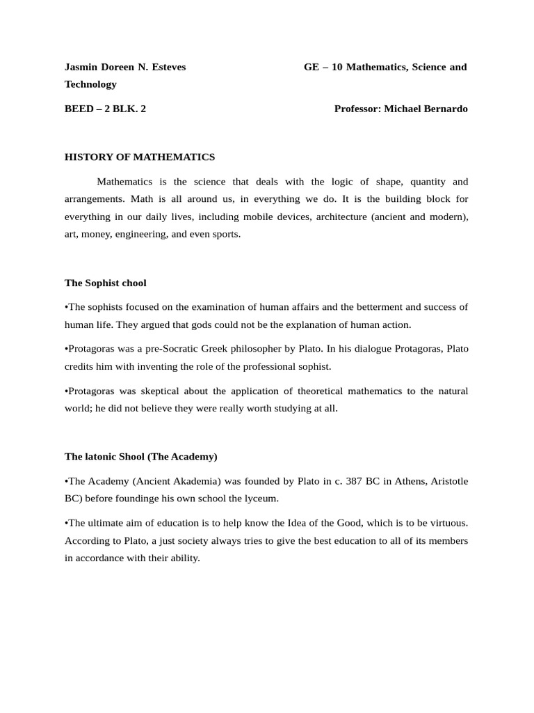 History of Mathematics and Its Schools | PDF | Aristotle | Plato