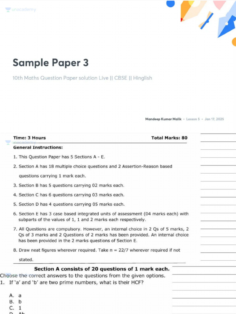 Sample Paper 3 | PDF