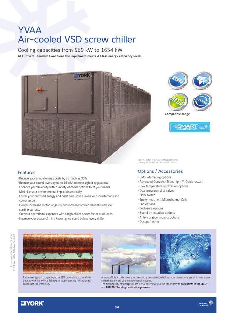 YVAA Chiller Efficiency and Specs | PDF | Length | Thermodynamics