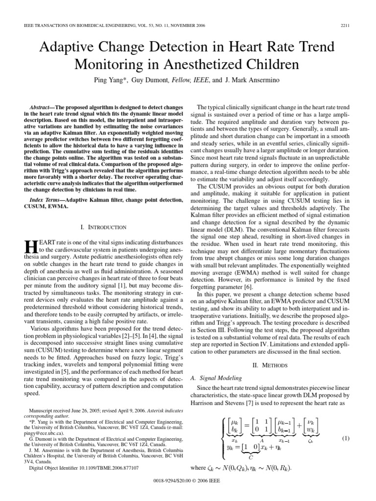 Adaptive Heart Rate Change Detection | PDF | Kalman Filter | Receiver ...