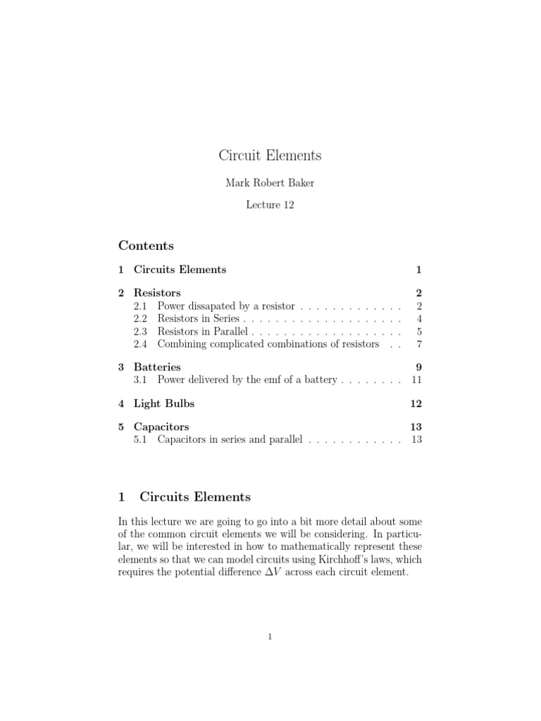 Lecture 12 Circuit Elements | PDF | Series And Parallel Circuits ...