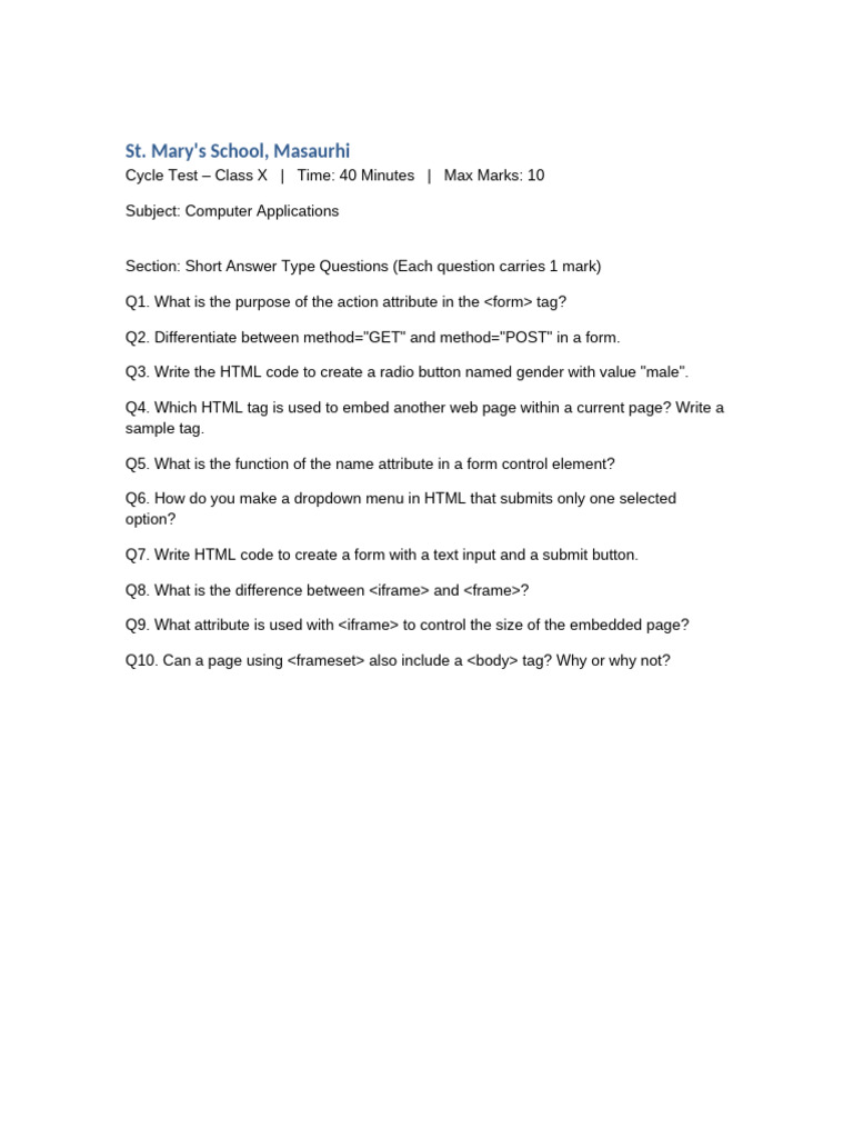 Class X Computer Applications Test | PDF