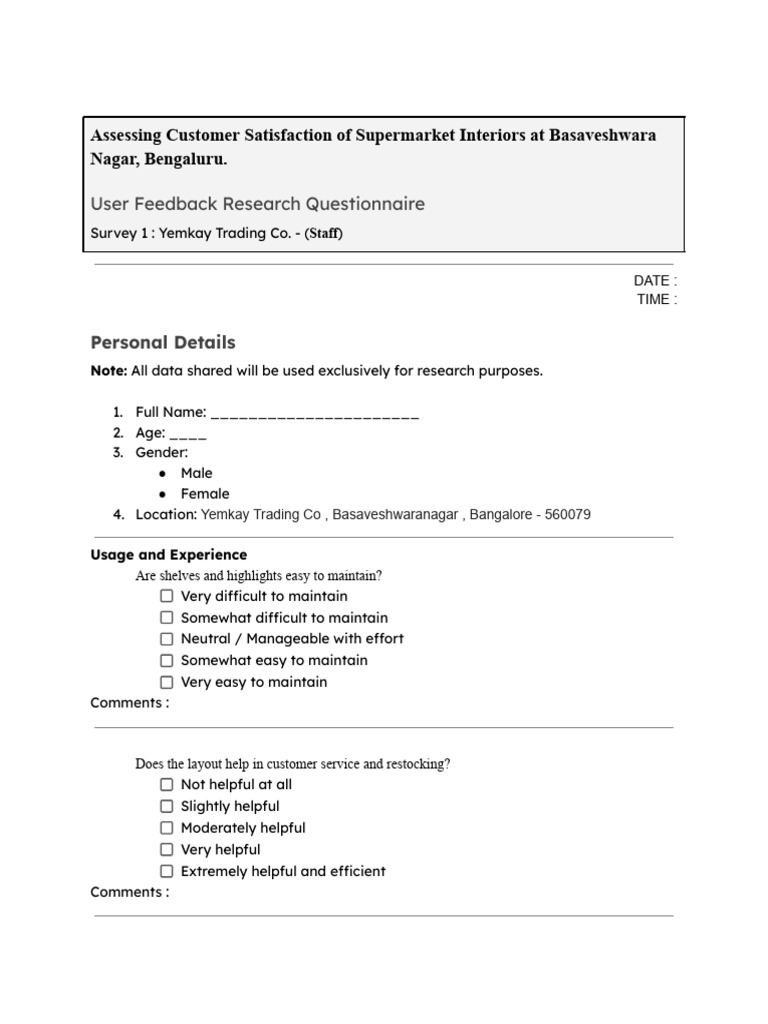 Yemkay Trading Co. Customer Survey | PDF | Questionnaire | Human ...