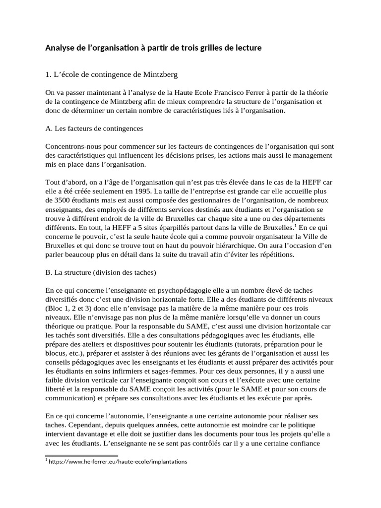 Analyse organisationnelle de la HEFF | PDF | Enseignants | Pédagogie