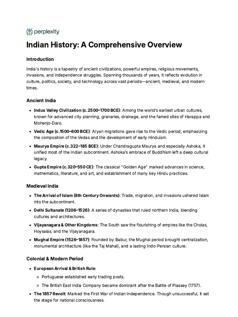 Overview of Indian History | PDF | South Asia | Asia
