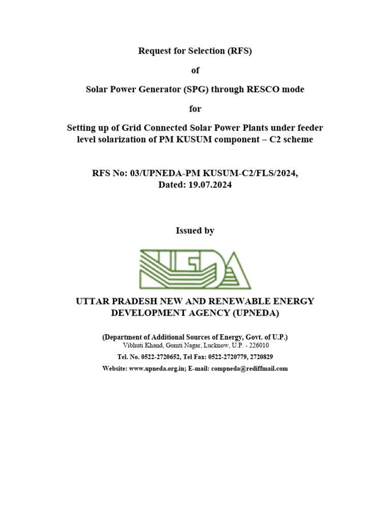 RFS for PM KUSUM C2 Solar Projects | PDF | Electric Power | Renewable ...