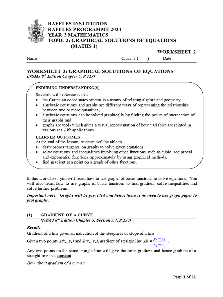 Raffles Institution Raffles Programme 2024 Year 3 Mathematics Topic 2 ...