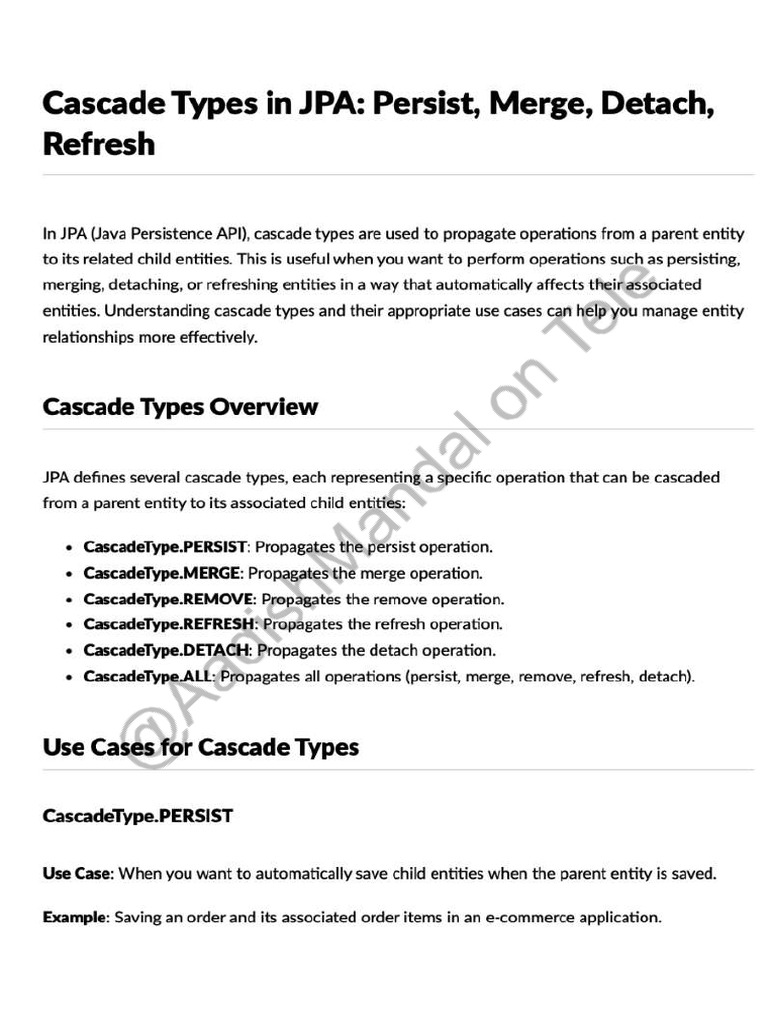 Cascade Types Persist Merge Detach Refresh | PDF