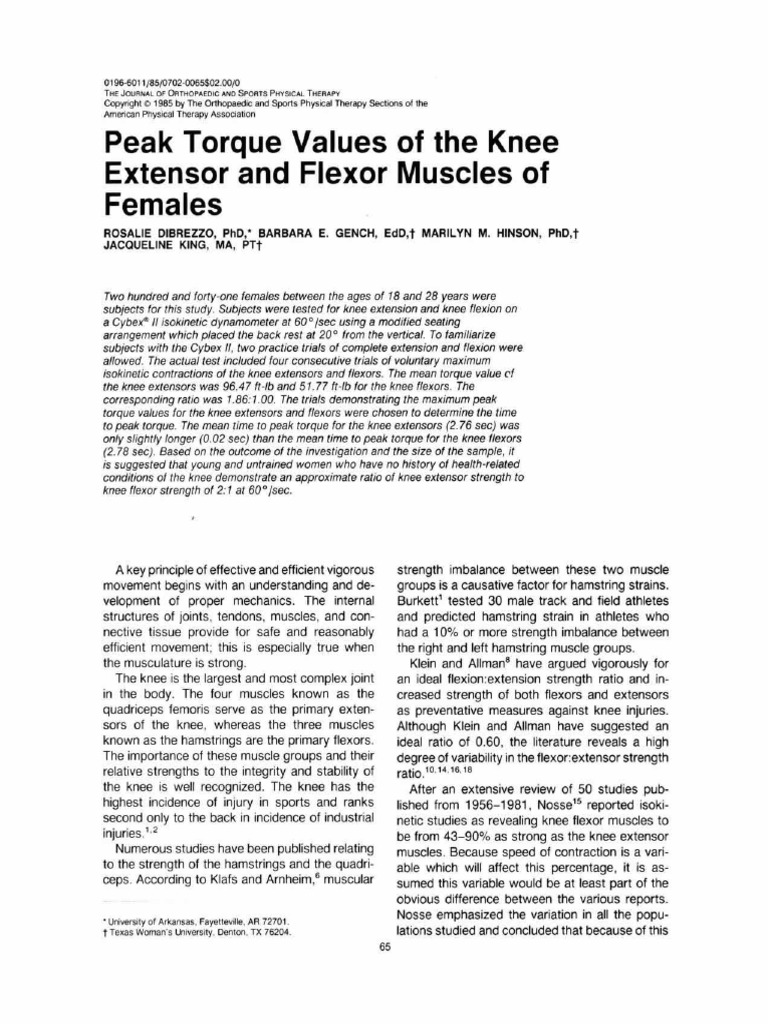 Knee Extension Torque in Young Women | PDF | Knee | Anatomical Terms Of ...