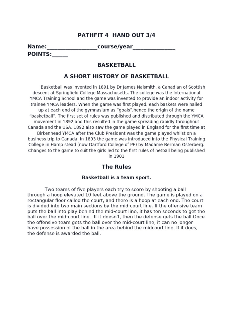 Hand Out Basketball | PDF | Basketball Positions | Team Sports