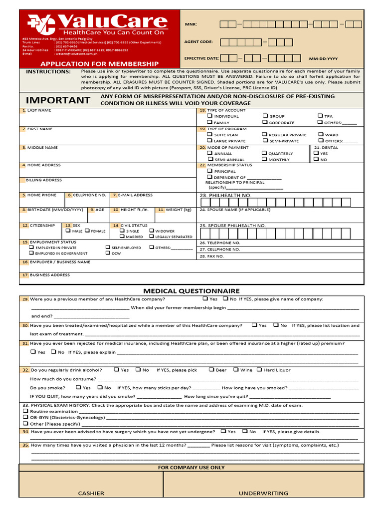 ValuCare Membership Application Guide | PDF | Chronic Condition ...