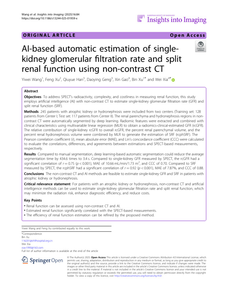 AI - Based Automatic Estimation Single Kidney-Glomerular Filteration ...