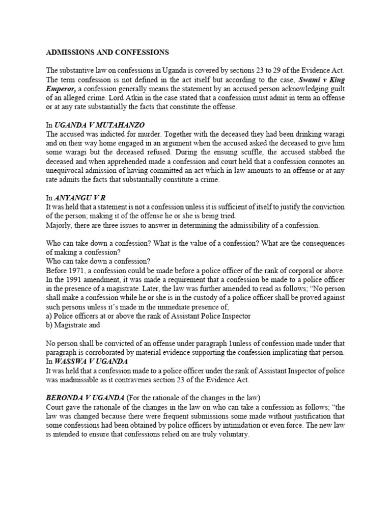 Uganda Confession Law Overview | PDF | Confession (Law) | Evidence (Law)