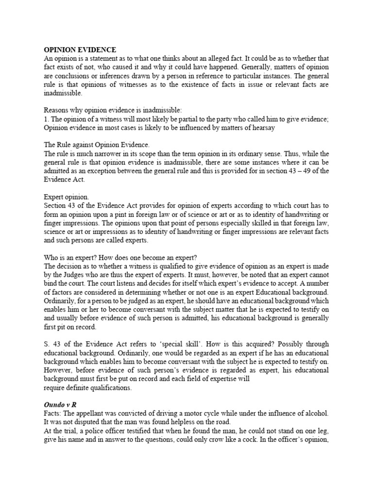Understanding Opinion Evidence Rules | PDF | Expert Witness | Evidence