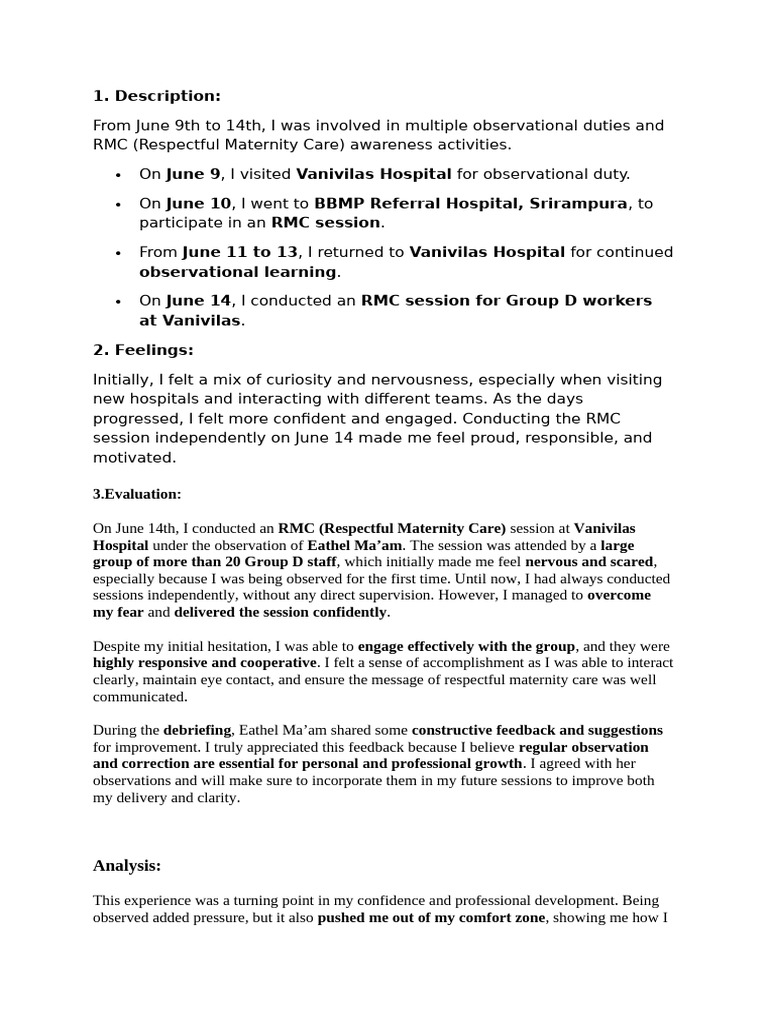 Gibbs Reflection 8th Week Weeks | PDF | Childbirth | Midwife
