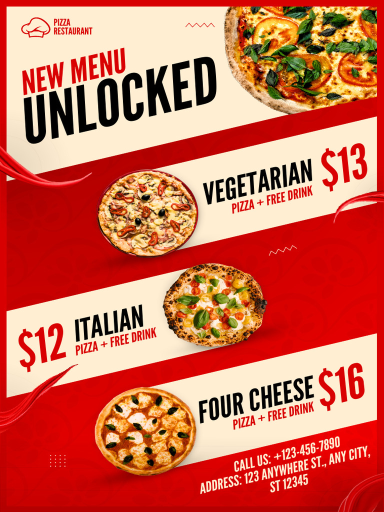 Red & White Modern Pizza Restaurant Menu | PDF