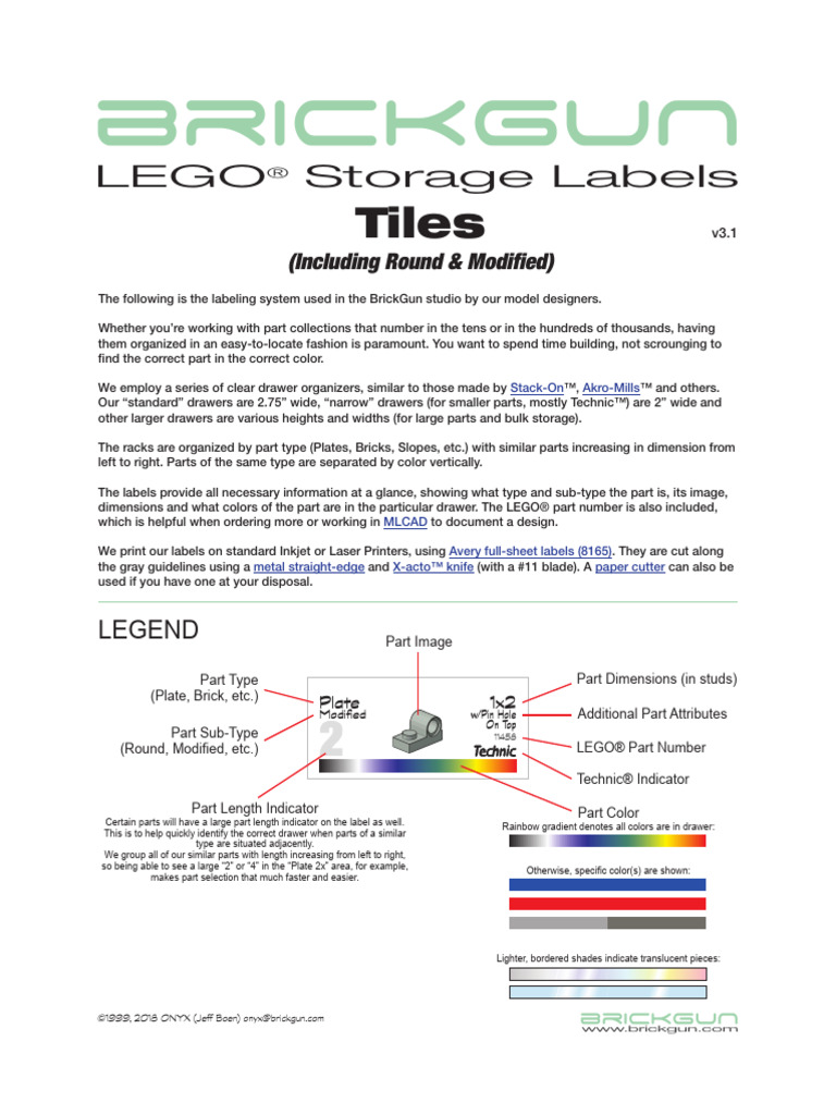 BrickGun LEGO Storage Labels - (Standard) Tiles | PDF