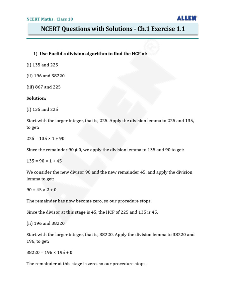 Maths+Chapter+1+ +exercise+1.1 | PDF | Number Theory | Algorithms