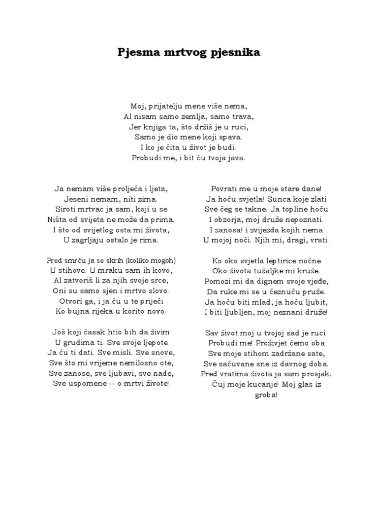 Pjesma mrtvog pjesnika Dobriša Cesarić