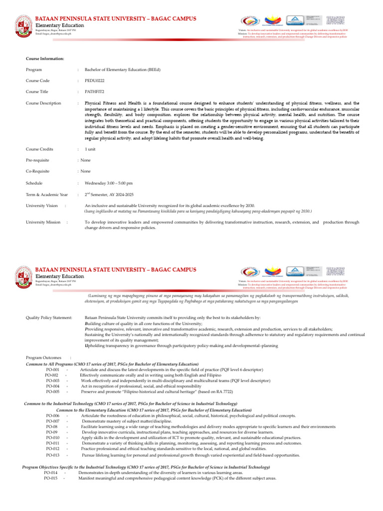 BEEd Program Overview at BPSU Bagac | PDF | Learning | Physical Fitness