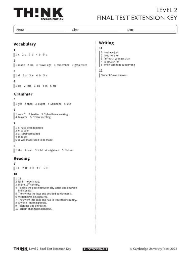 Level 2 Final Test Extension Key | PDF