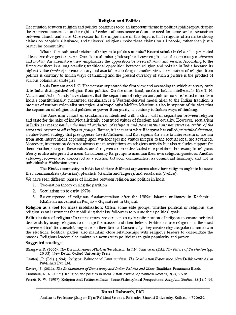 Religion and Politics For Students | PDF | Secularism | Separation Of ...
