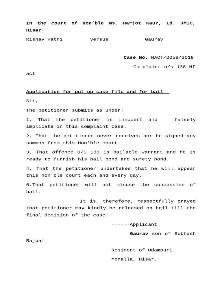 Bail Application and Case Withdrawal Request | PDF | Bail | Legal Action